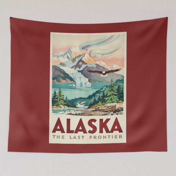 Item preview, Alaska Northern Lights Bald Eagle Illustration Travel Art Vintage designed and sold by KrisSidDesigns.