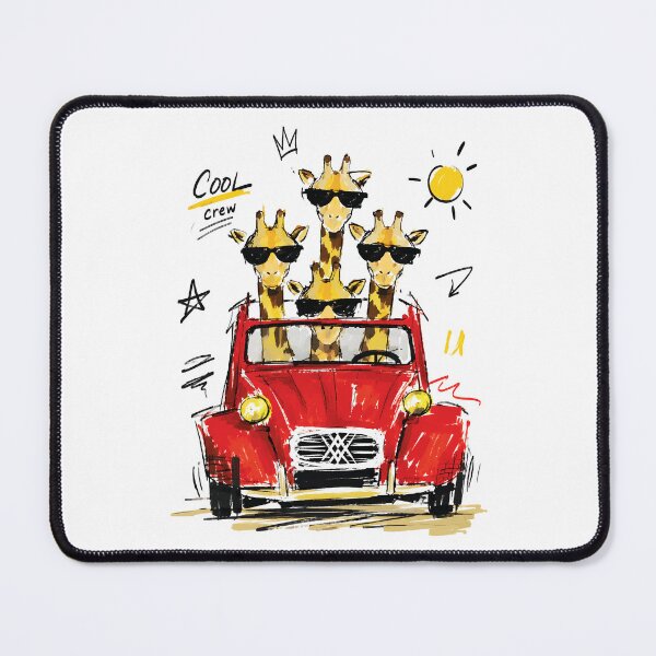Item preview, Cool Crew Giraffes in Classic Red Car – Fun Hand-Drawn Animal Art designed and sold by RamyGallery.