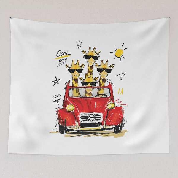 Item preview, Cool Crew Giraffes in Classic Red Car – Fun Hand-Drawn Animal Art designed and sold by RamyGallery.