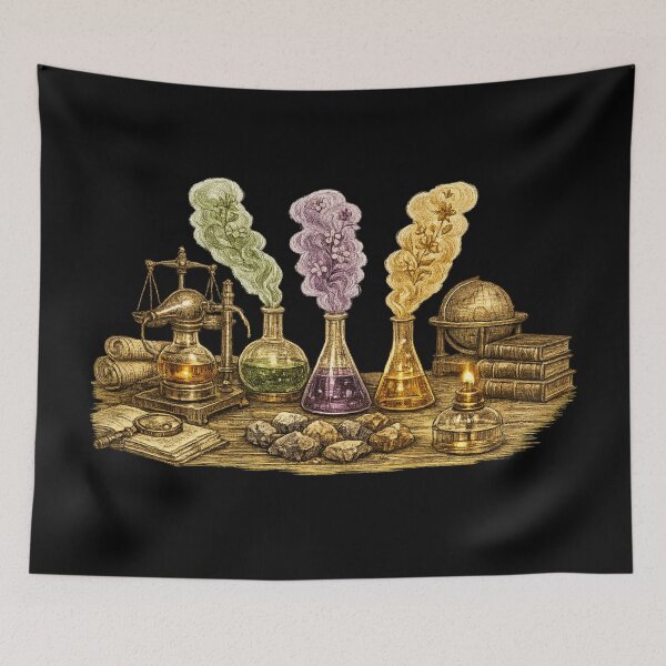 Item preview, Vintage Alchemy Laboratory Blooming Flasks Illustration designed and sold by ArtoryWorks.