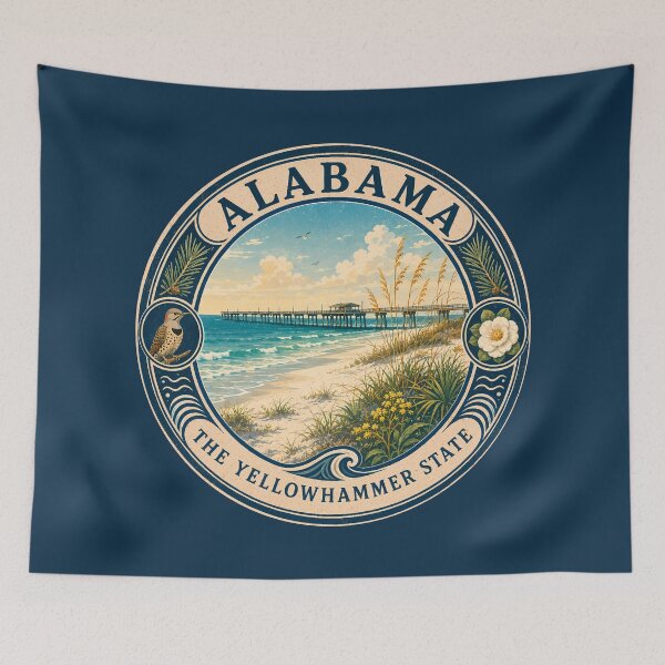 Item preview, Alabama Landscape Illustration Travel Art Badge designed and sold by KrisSidDesigns.