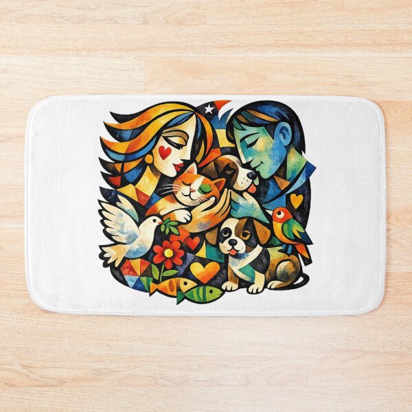 Item preview, Animal Lovers Cubist Art | Colorful Pet Family with Cat, Dog, Birds & Nature designed and sold by Santuário da Bicharada.