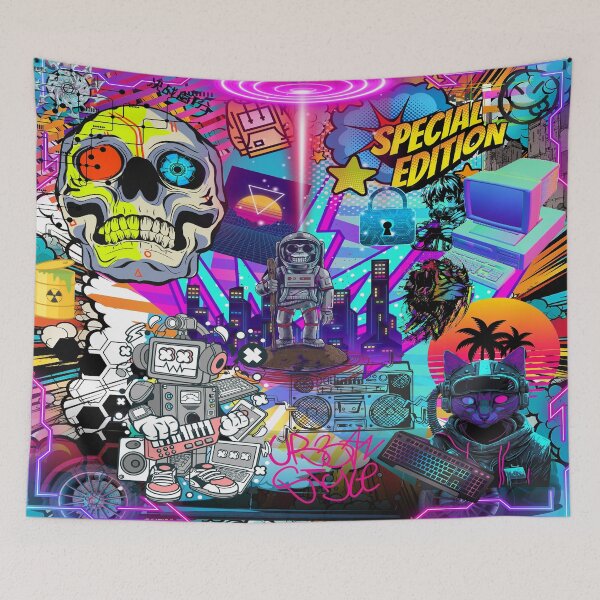 Item preview, Cyberpunk Gamer Stickerbomb Neon Comic Book Pop Art designed and sold by Side By Side Studio.