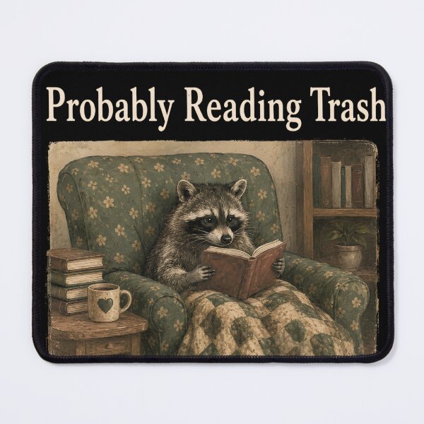 Item preview, Probably Reading Trash Raccoon Cozy Reader Literary Humor Cottagecore Book Lover designed and sold by VGAfanatic.