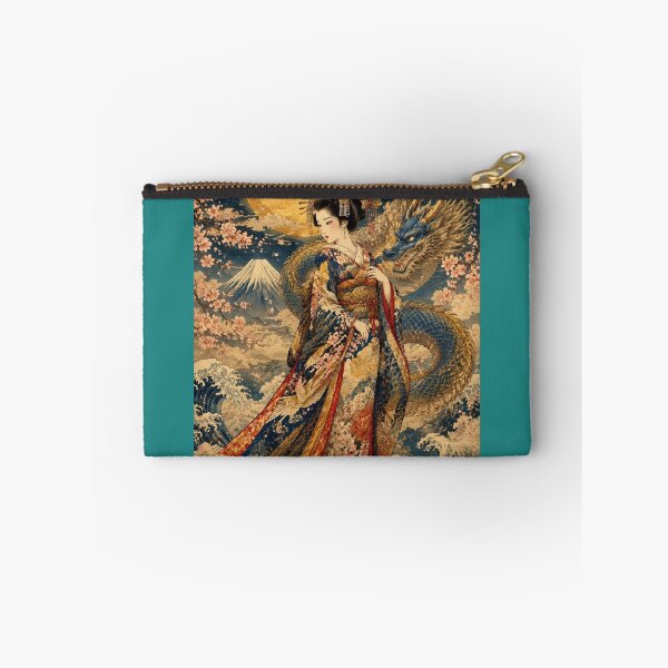 Item preview, Geisha and Blue Dragon under the Full Moon Mount Fuji Ukiyo-e Japanese designed and sold by Natalia-Vlad.