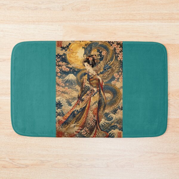 Item preview, Geisha and Blue Dragon under the Full Moon Mount Fuji Ukiyo-e Japanese designed and sold by Natalia-Vlad.