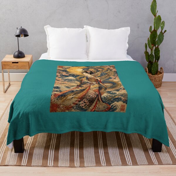 Item preview, Geisha and Blue Dragon under the Full Moon Mount Fuji Ukiyo-e Japanese designed and sold by Natalia-Vlad.