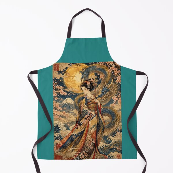 Item preview, Geisha and Blue Dragon under the Full Moon Mount Fuji Ukiyo-e Japanese designed and sold by Natalia-Vlad.