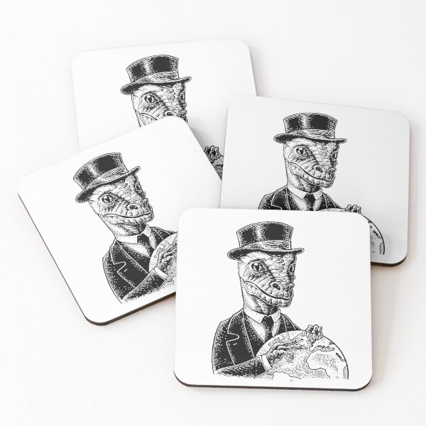 Item preview, Reptilian dressed in a hat, suit, waistcoat hold globe. Vector black engraving vintage illustrations designed and sold by morevector.