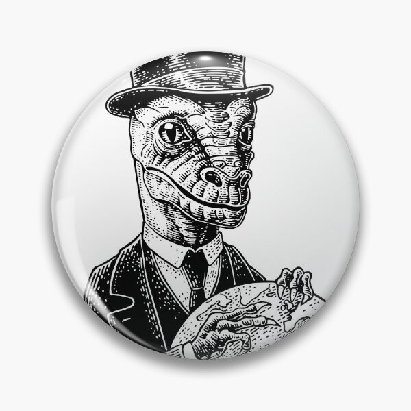 Item preview, Reptilian dressed in a hat, suit, waistcoat hold globe. Vector black engraving vintage illustrations designed and sold by morevector.