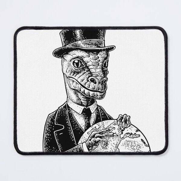 Item preview, Reptilian dressed in a hat, suit, waistcoat hold globe. Vector black engraving vintage illustrations designed and sold by morevector.