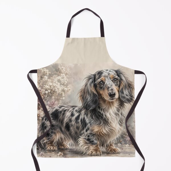 Artikelvorschau, Long Haired Dapple Dachshund Watercolor Portrait | Floral Dog Art | Soft Pastel Pet Painting entworfen und verkauft von ManJiangHong.