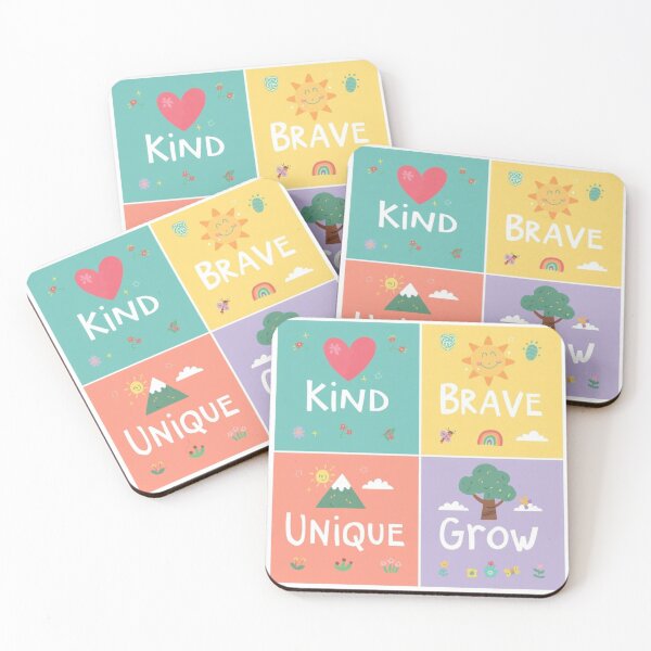 Item preview, Kind Brave Unique Grow - Colorful Kids Motivational Poster designed and sold by Cartoon art with a purpose ❤️ Supporting Althea’s friends .