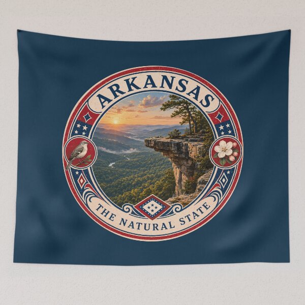 Item preview, Arkansas Landscape Illustration Travel Art Badge designed and sold by KrisSidDesigns.