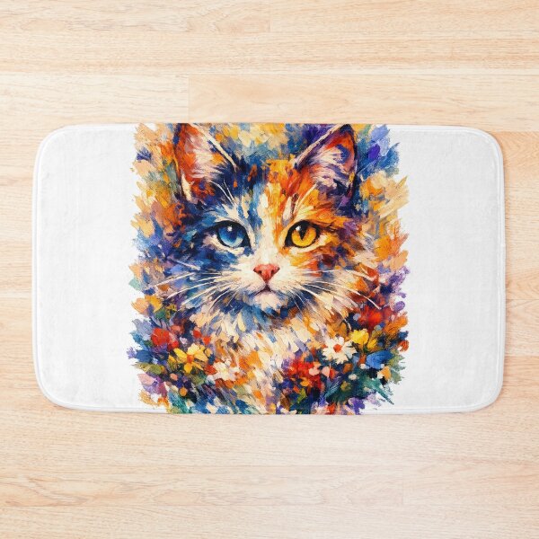 Item preview, Colorful Watercolor Kitten Portrait | Floral Cat Art for Cat Lovers designed and sold by Santuário da Bicharada.