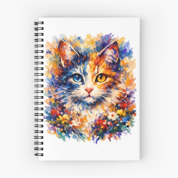 Item preview, Colorful Watercolor Kitten Portrait | Floral Cat Art for Cat Lovers designed and sold by Santuário da Bicharada.