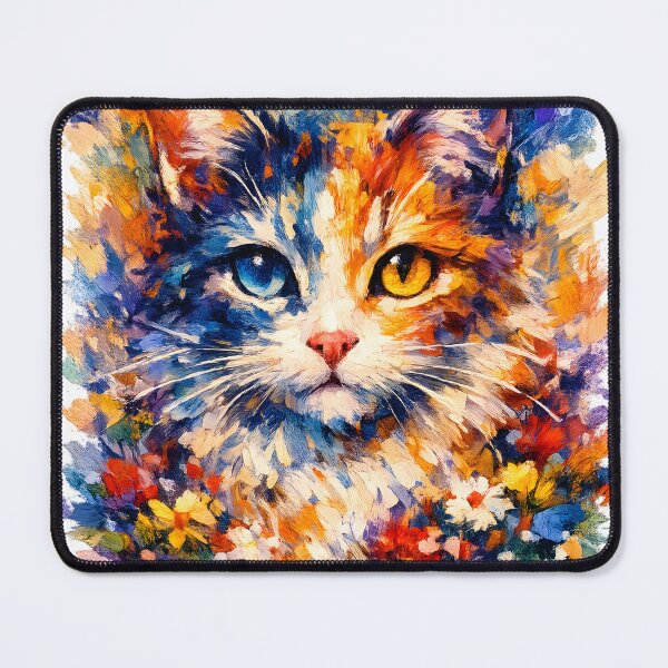 Item preview, Colorful Watercolor Kitten Portrait | Floral Cat Art for Cat Lovers designed and sold by Santuário da Bicharada.