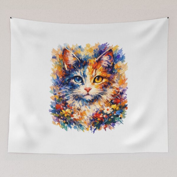Item preview, Colorful Watercolor Kitten Portrait | Floral Cat Art for Cat Lovers designed and sold by Santuário da Bicharada.