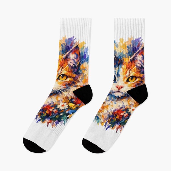 Item preview, Colorful Watercolor Kitten Portrait | Floral Cat Art for Cat Lovers designed and sold by Santuário da Bicharada.