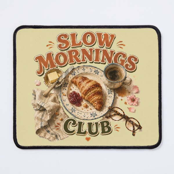 Item preview, Slow Mornings Club | Vintage French Breakfast Graphic T-Shirt | Croissant & Coffee Illustration designed and sold by UUniqueIImprint.