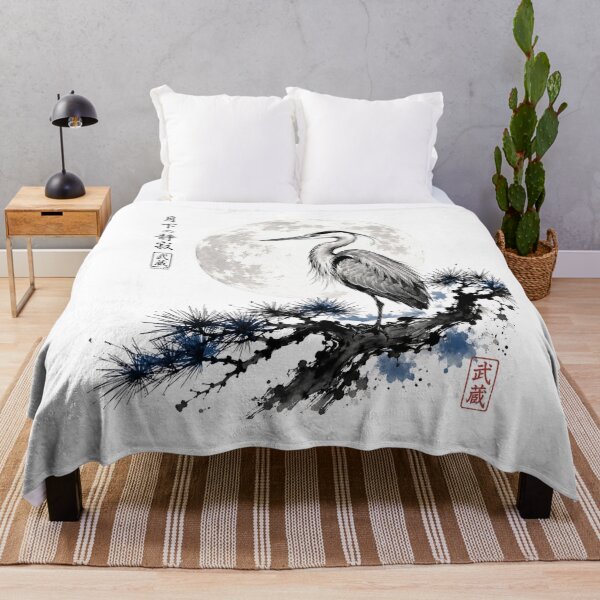 Item preview, Miyamoto Musashi Heron Under Moon Japanese Ukiyo-e Art designed and sold by CosmoMerchStore.
