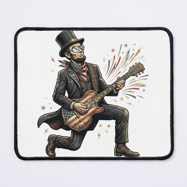 Item preview, Abraham Lincoln Playing Electric Guitar | Patriotic Rock Guitarist Vintage USA Independence Day Design designed and sold by FouChan.