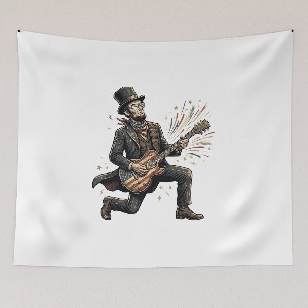 Item preview, Abraham Lincoln Playing Electric Guitar | Patriotic Rock Guitarist Vintage USA Independence Day Design designed and sold by FouChan.