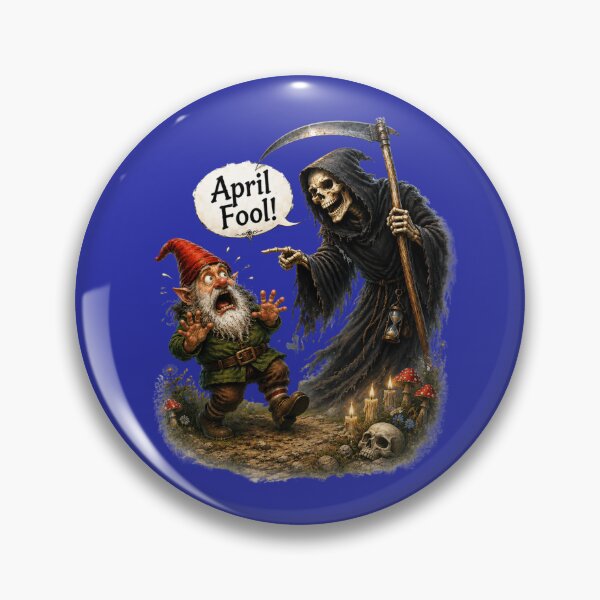 Item preview, April Fool! Scared Garden Gnome and Grim Reaper Funny Dark Humor Fantasy Art designed and sold by Alpine-Ink.