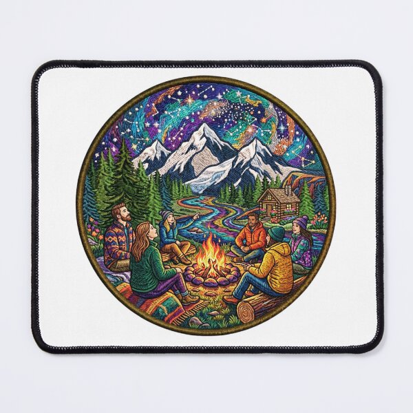 Item preview, Mountain Campfire Nights – Retro Outdoor Adventure Badge designed and sold by GabeMountainArt.