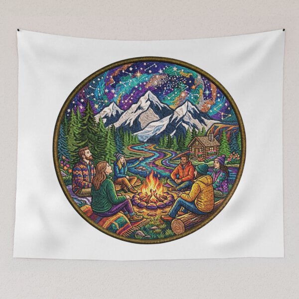 Item preview, Mountain Campfire Nights – Retro Outdoor Adventure Badge designed and sold by GabeMountainArt.