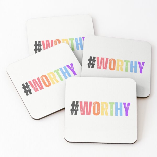 Artikelvorschau, #worthy – Text in Used-Optik & schwarzer Hashtag entworfen und verkauft von AWorthyLove.
