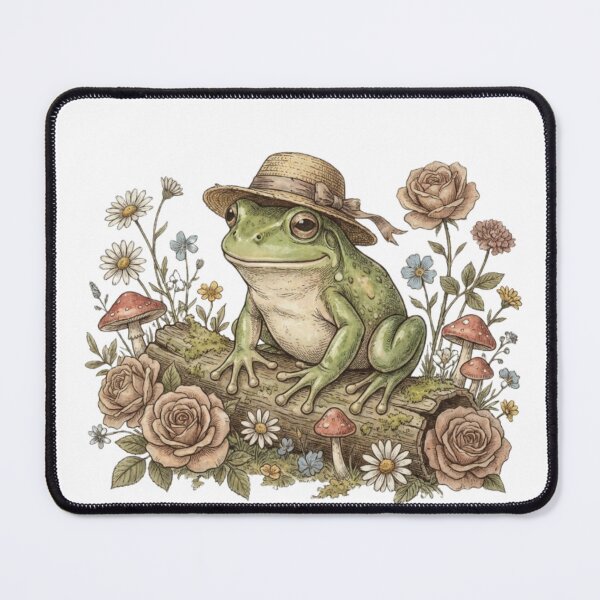 Item preview, Vintage Woodland Frog on Mossy Log Floral Cottagecore Illustration designed and sold by abdelski.