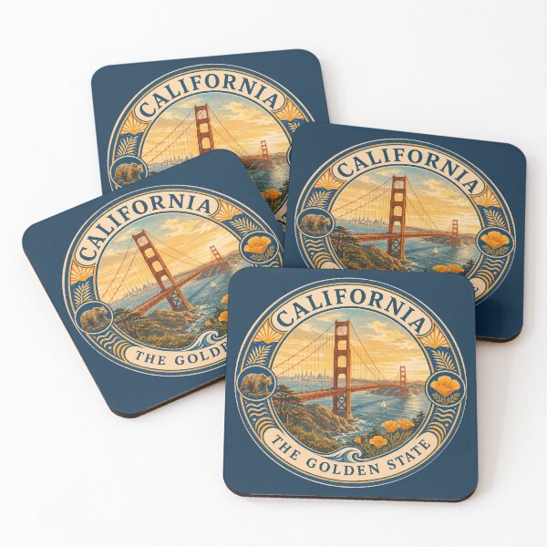 Item preview, California Landscape Illustration Travel Art Badge designed and sold by KrisSidDesigns.