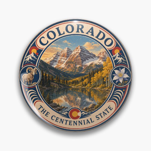 Item preview, Colorado Landscape Illustration Travel Art Badge designed and sold by KrisSidDesigns.
