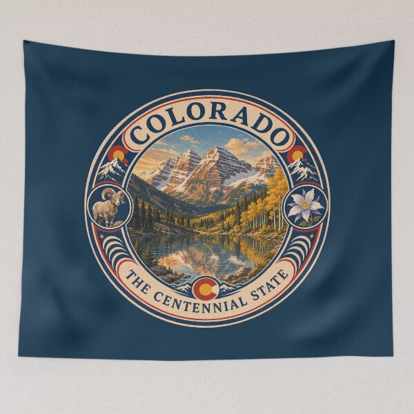 Item preview, Colorado Landscape Illustration Travel Art Badge designed and sold by KrisSidDesigns.