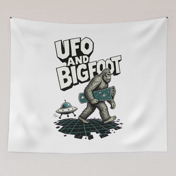 Item preview, UFO and Bigfoot – Funny Sasquatch Alien Cryptid Encounter designed and sold by AMICO77.