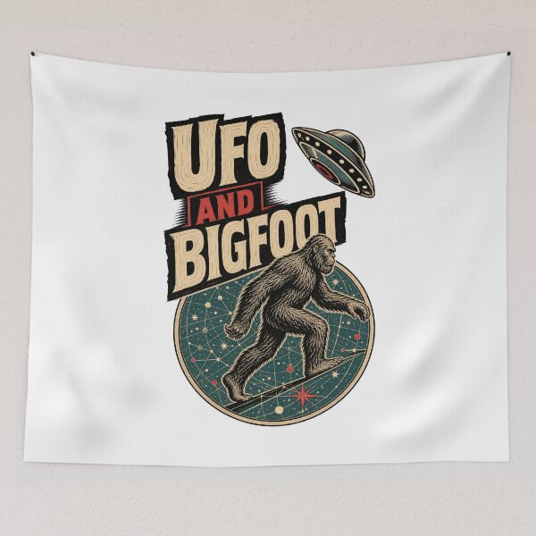 Item preview, UFO and Bigfoot – Funny Sasquatch Alien Cryptid Encounter designed and sold by AMICO77.