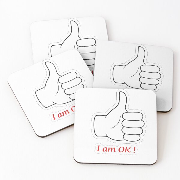 Item preview, Thumbs up sign in black and white with I am OK wording in red colour  designed and sold by wallartofmio.