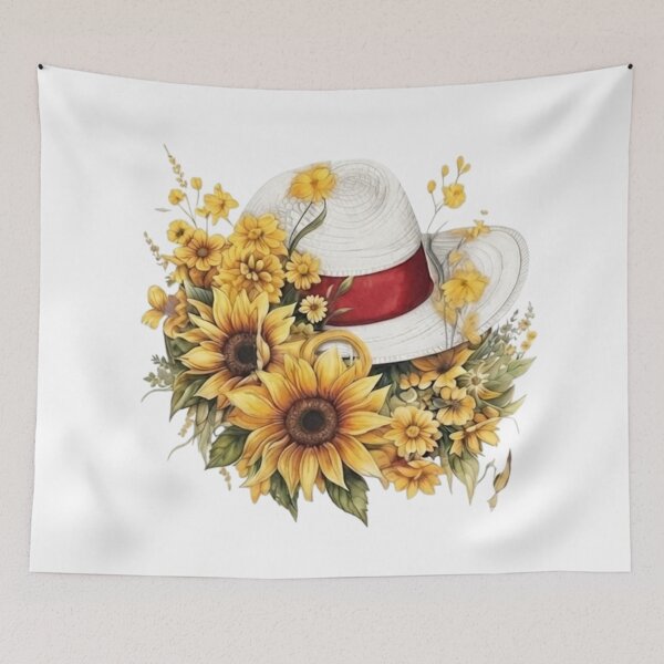 Item preview, Sunflowers and Hat Floral Illustration designed and sold by Golden Threads Studio.