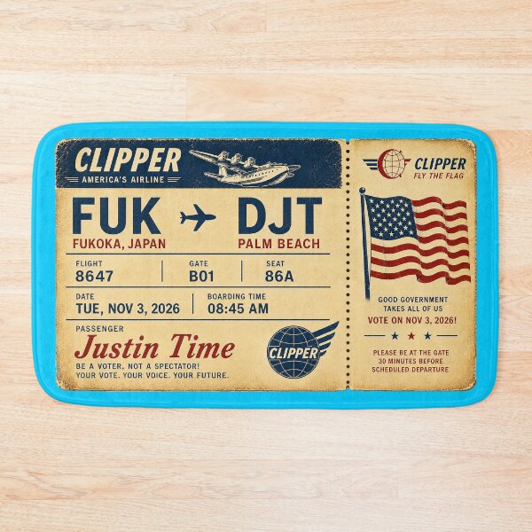 Item preview, ✈️ FUK → DJT Boarding Pass - LAST CALL FOR DEMOCRACY COLLECTION ✈️ - Vintage Classic Clipper - Passenger Justin Time designed and sold by WheelieGdArt.