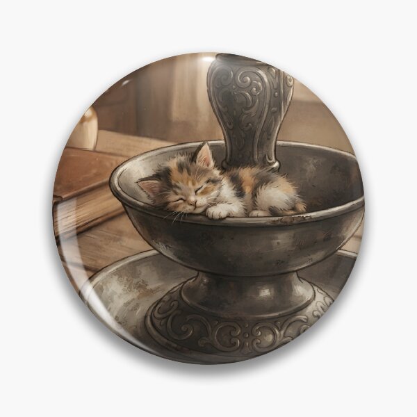 Item preview, Tiny Kitten in a Giant Vintage Pewter Candle Holder Miniature Illustration designed and sold by DuckOddity.