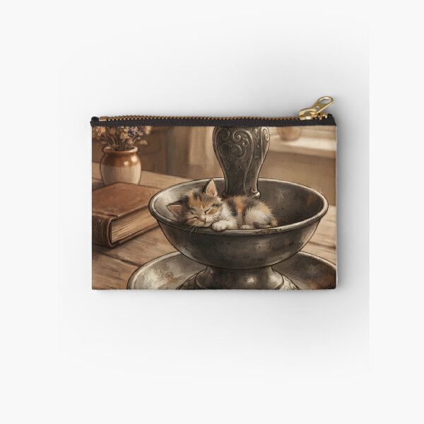 Item preview, Tiny Kitten in a Giant Vintage Pewter Candle Holder Miniature Illustration designed and sold by DuckOddity.