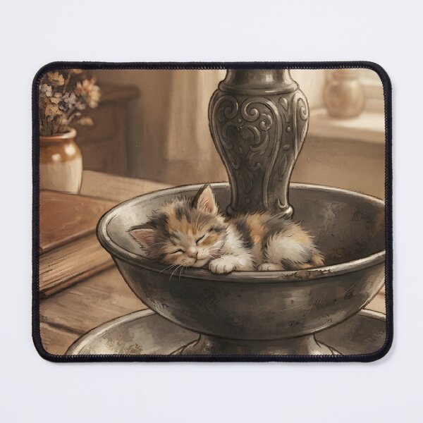 Item preview, Tiny Kitten in a Giant Vintage Pewter Candle Holder Miniature Illustration designed and sold by DuckOddity.