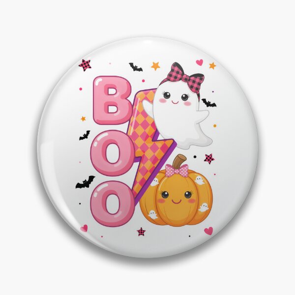 Item preview, Cute Kawaii BOO Ghost & Smiling Pumpkin – Pink Halloween Lightning Bolt Illustration designed and sold by Snifferius.