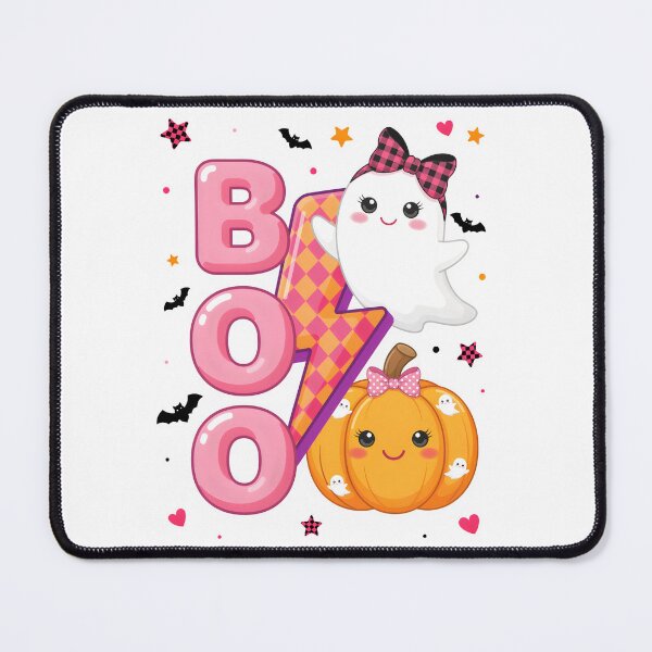 Item preview, Cute Kawaii BOO Ghost & Smiling Pumpkin – Pink Halloween Lightning Bolt Illustration designed and sold by Snifferius.