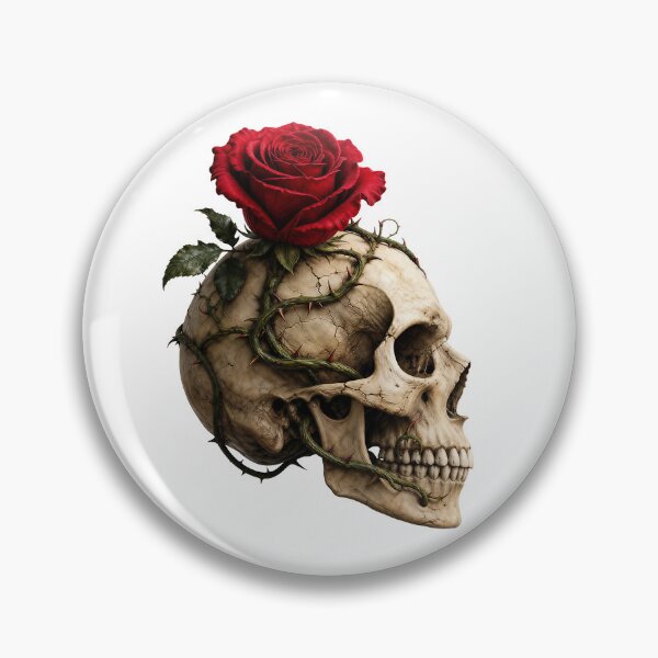 Item preview, Skull Profile with Thorny Vines and Red Rose designed and sold by FrozenPolarBear.