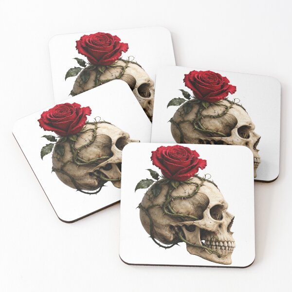 Item preview, Skull Profile with Thorny Vines and Red Rose designed and sold by FrozenPolarBear.