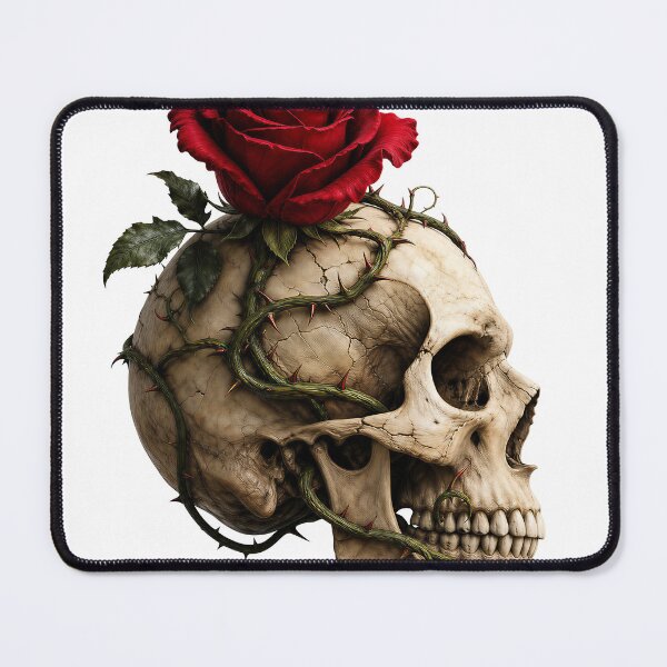 Item preview, Skull Profile with Thorny Vines and Red Rose designed and sold by FrozenPolarBear.