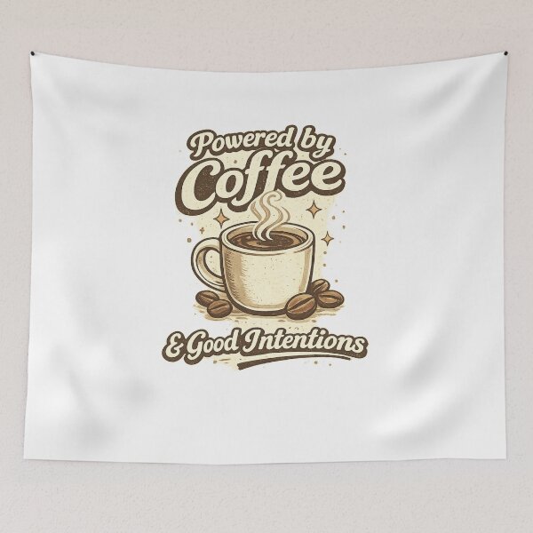 Item preview, Powered by Coffee & Good Intentions | Retro Coffee Lover Design designed and sold by ✨ Daily Vibe Studio ✨.