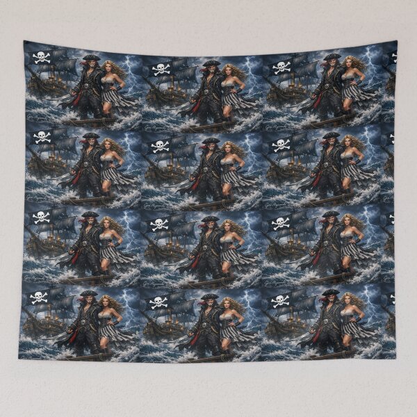Item preview, Evil Pirate and His Strumpet – Stormy Sea Adventure Art designed and sold by The Art Queen Of Michigan .